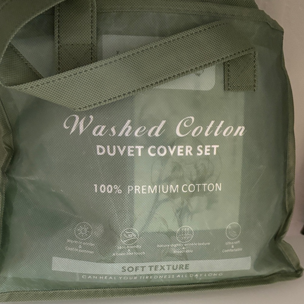 Washed Cotton Duvet Cover Set - Brown twin size
